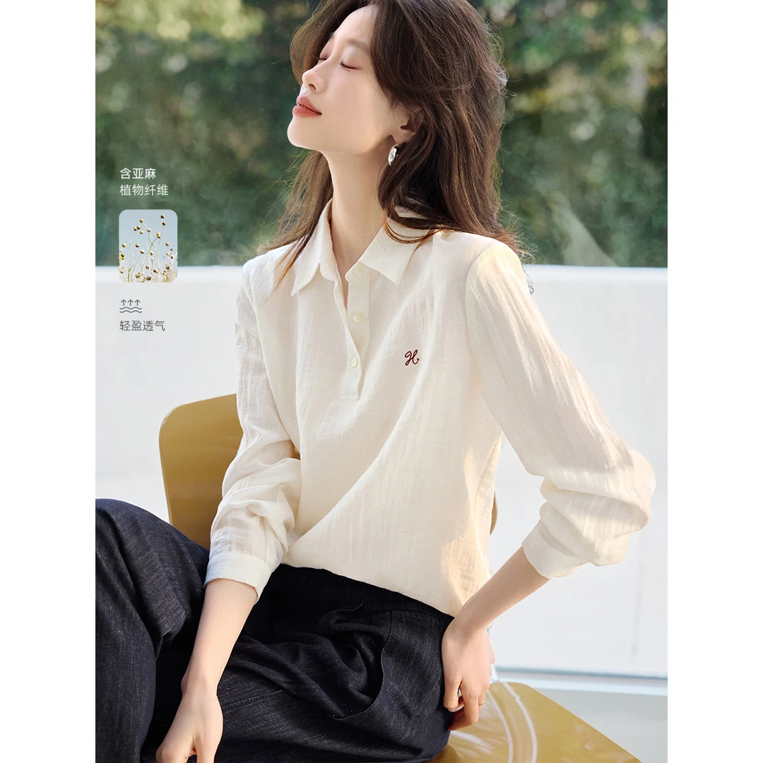 亚麻衬衫女春秋季2025新款减龄显瘦长袖衬衣气质百搭轻薄休闲上衣