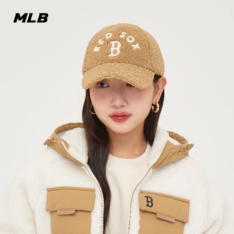 MLB官方情侣学院风仿羊羔绒可调节字母棒球帽24秋冬 M24FCPV01