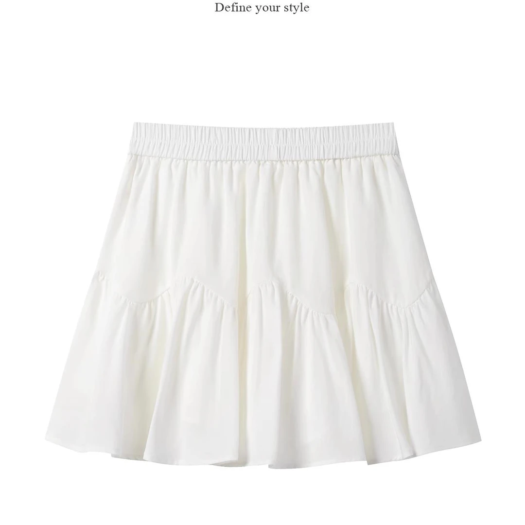 羊城故事-法式白色高腰半身裙女简约减龄百搭a字短裙Y50550439
