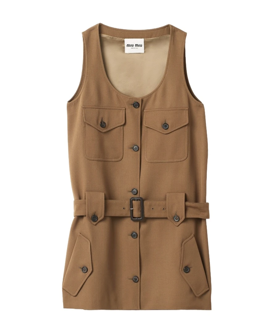 未使用 MIU MIU/缪缪 无袖多口袋工装连衣裙