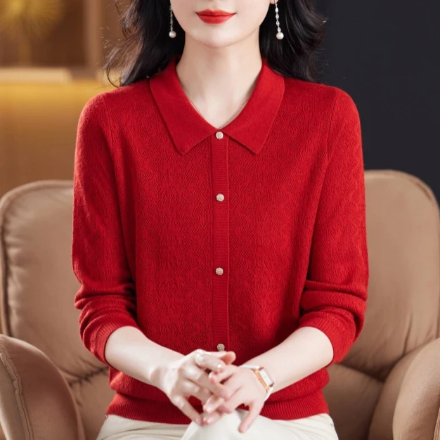 妈妈春装莱赛尔天丝羊毛衫中老年女装春秋七分袖T恤方领打底衫