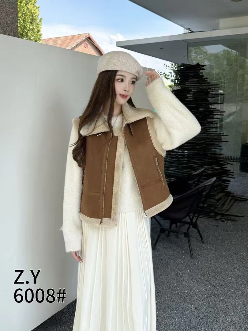 立领女中长款6008冬季秋季马夹拼接秋冬毛马甲上衣