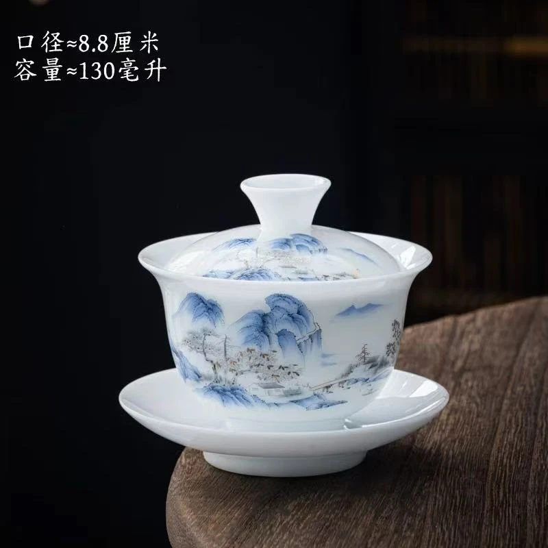 冰种汉白玉瓷盖碗