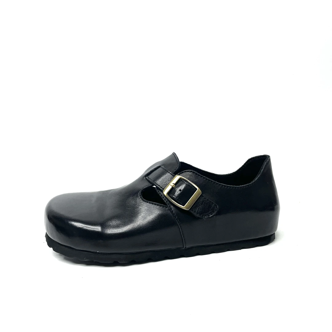 2025春季新款水洗马皮厚底勃肯鞋女百搭时尚真皮单鞋女