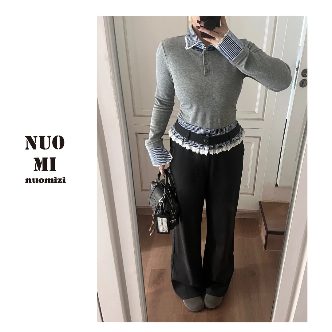 ZOZ糯米子[元气爱豆裤子]甜美风设计感女冬季高腰显瘦阔腿裤时尚