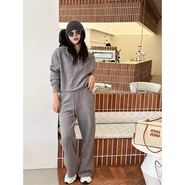 【GELINA】2025春夏新款慵懒松弛感时尚拉链立领卫衣阔腿裤套装1208