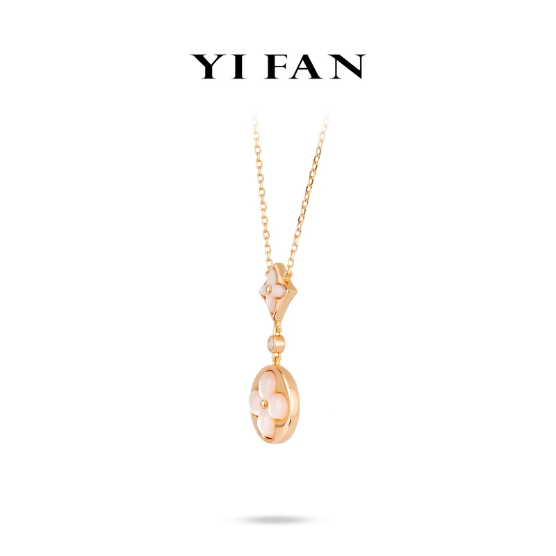 坠链均925银合成锆石 20240-香槟金粉四瓣花百搭项链