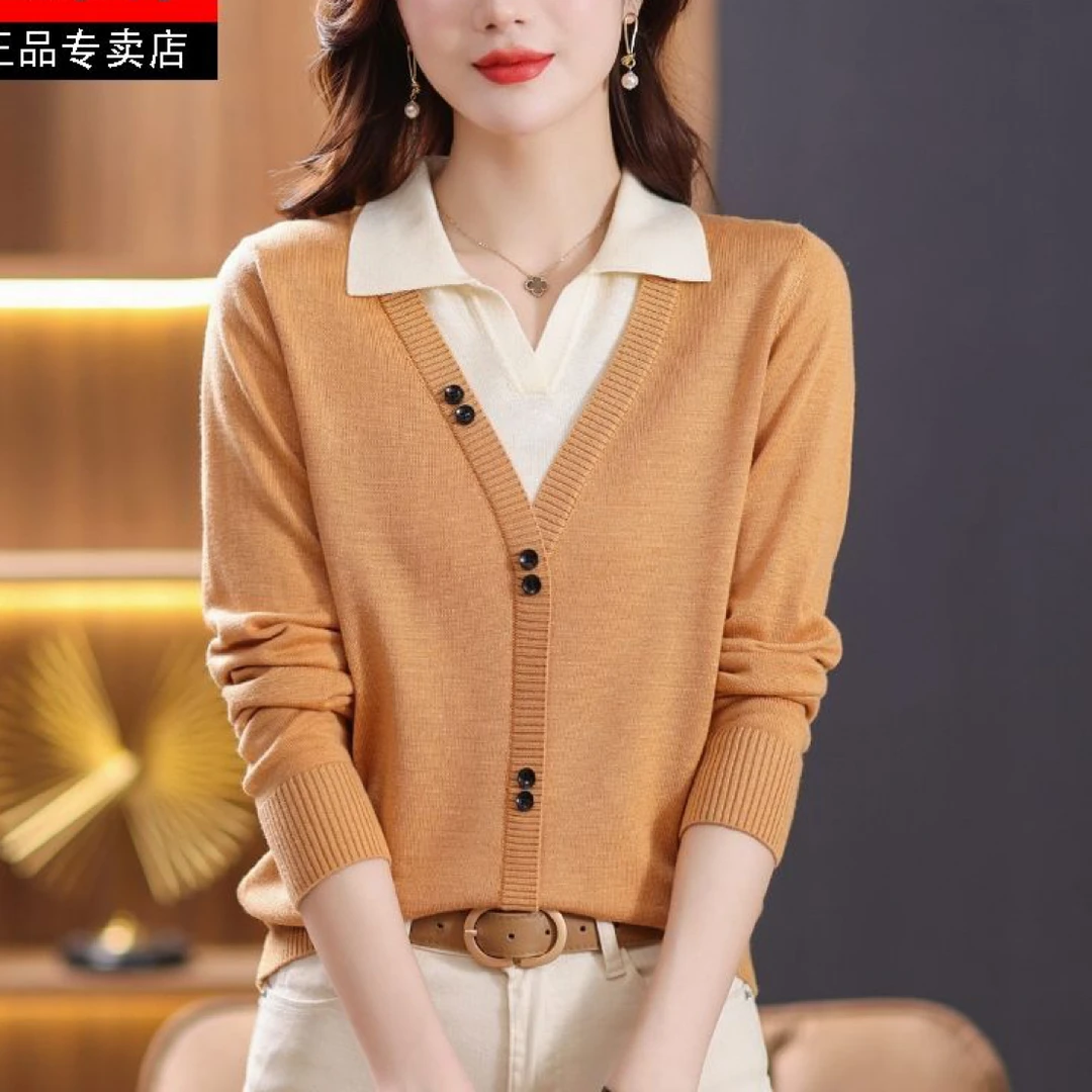 恒源祥集团彩羊春秋爆款假两件正品羊毛衫2025新款韩版洋气高档女