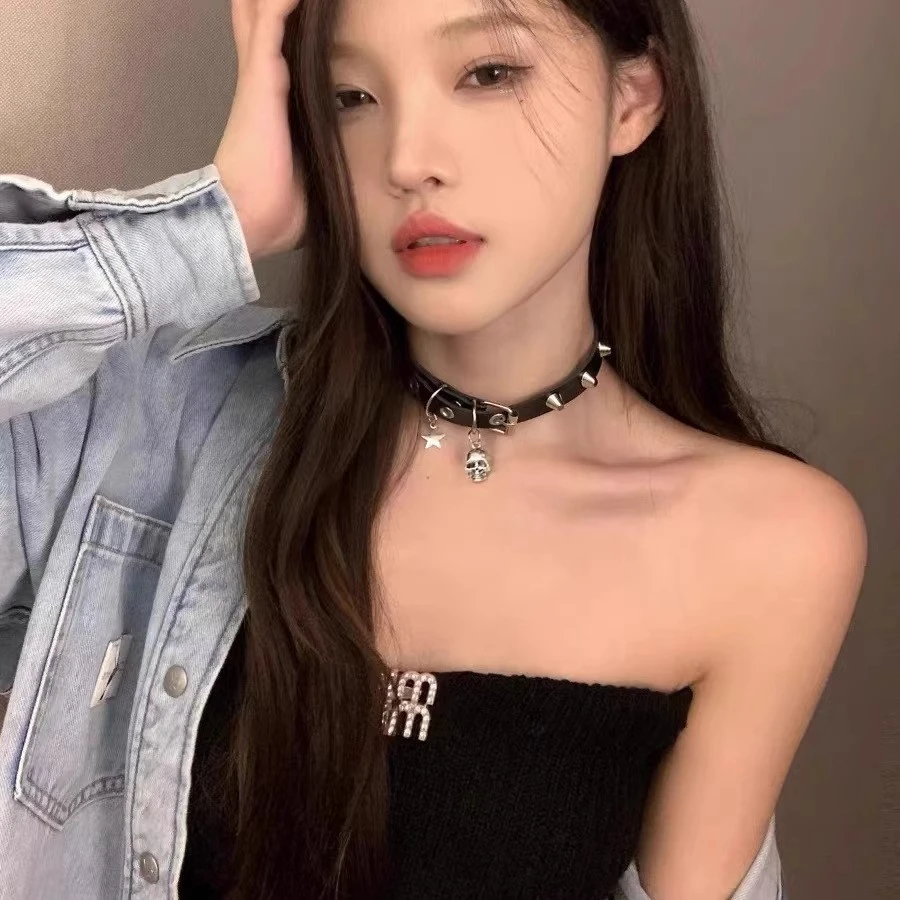 辣妹可爱星骷髅项链chocker皮质颈链朋克小众亚文化inschoker项圈