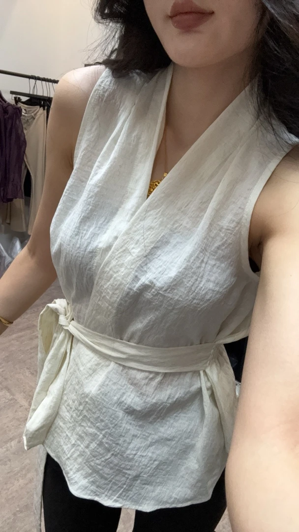 9160#新品V领气质绑带上衣