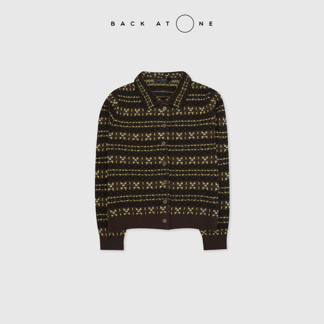 BACKATONE“静谧森林”  费尔岛小翻领条纹针织开衫 BFF-1AS268B-K