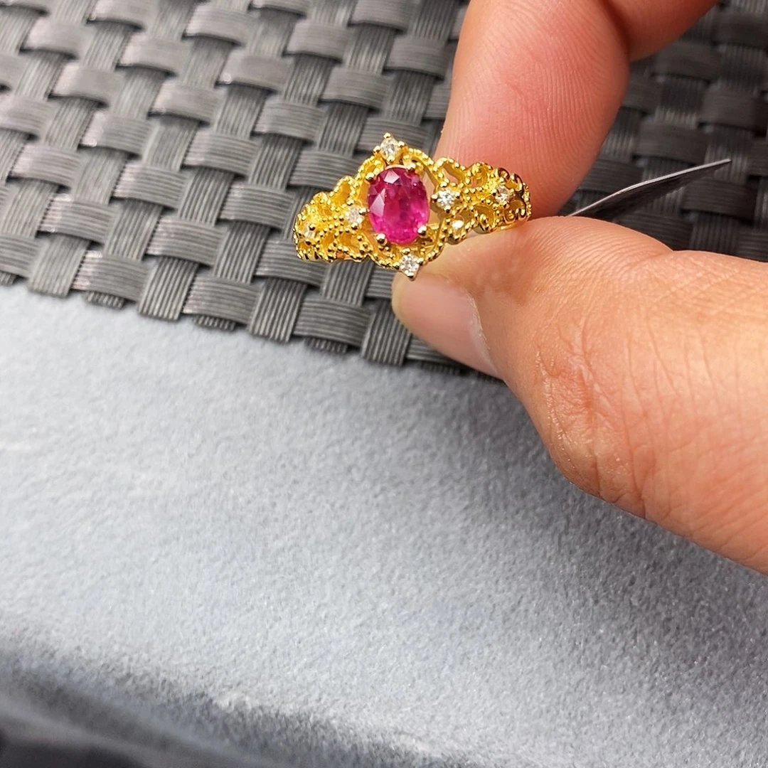 戒指红宝石银S925镶嵌