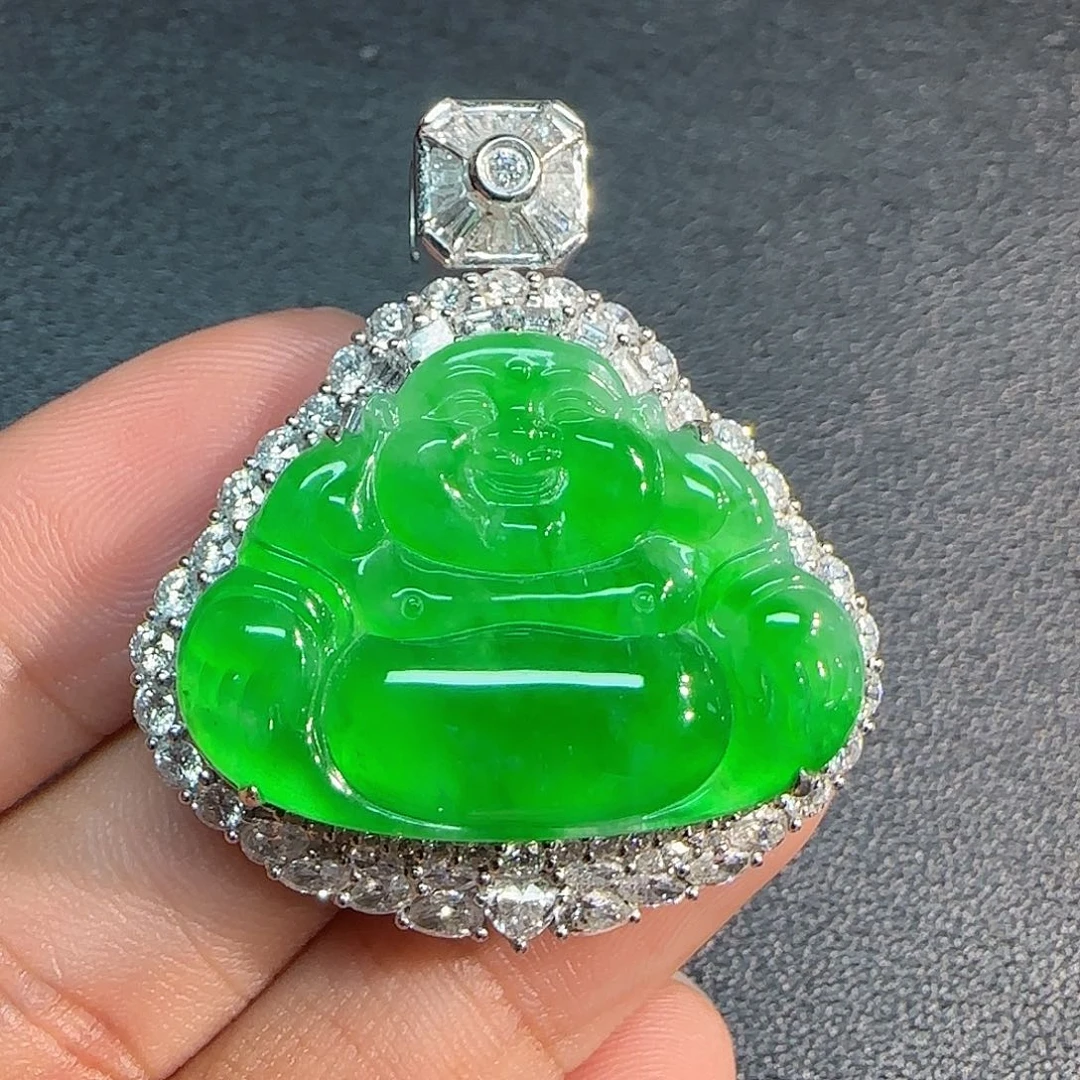吊坠(不含链)18K金镶嵌翡翠佛公