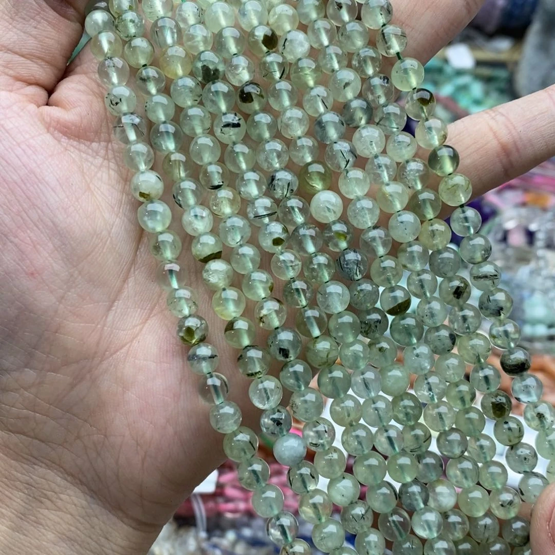 玛瑙/玉髓未镶嵌珠宝半成品一条天然6mm葡萄石圆珠A58