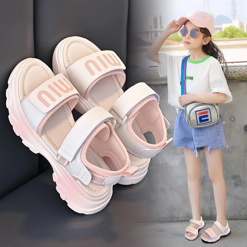 ABC女童女宝2025新款夏季儿童公主鞋女中大童休闲软底沙滩鞋运动