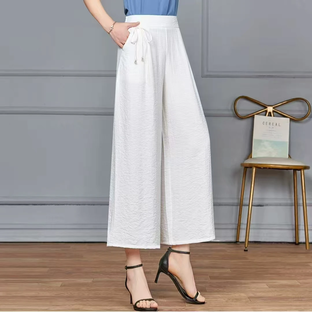 1039阔腿裤夏季新款高腰垂感直筒裤纯色百搭外穿薄款九分裤休闲裤