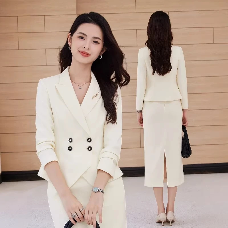 时尚职业套装女高级感白色西装气质女神范艺考生播音主持人工作服