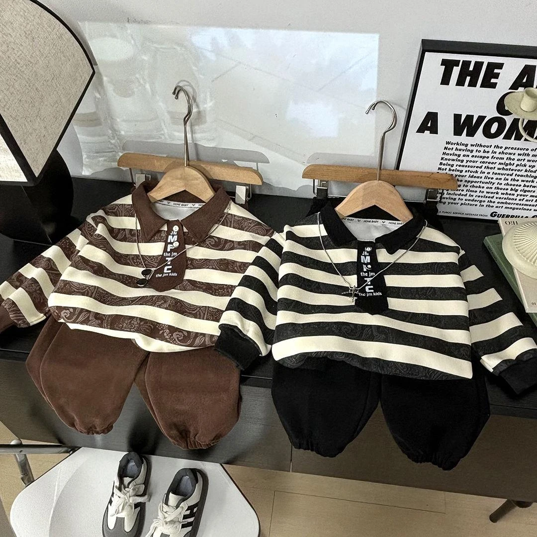 妈妈优选秋季儿童衫套装条纹腰果花韩版俩件套男中小童装运动洋气