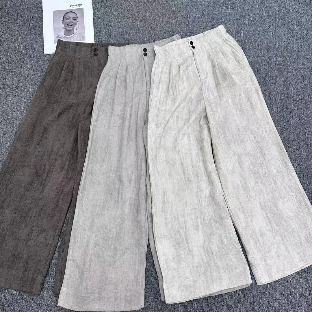 【周周家】5522濮院春季苎麻休闲裤女士阔腿直筒街头风