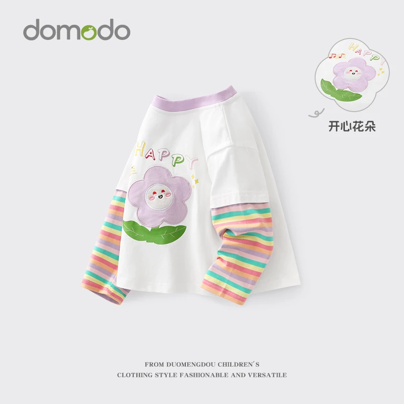 哆萌豆女宝宝长袖t恤2025秋季新款女童圆领打底衫秋儿童印花上衣