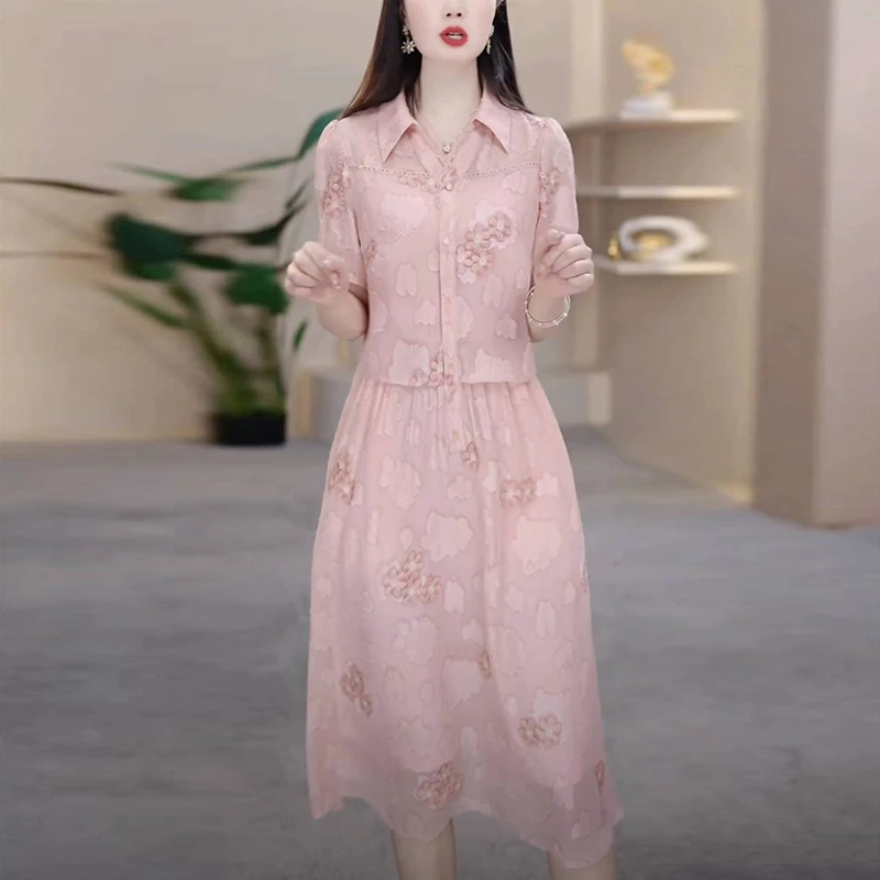 2025夏季新款时尚洋气短袖法式连衣裙气质休闲收腰显瘦假两件裙子