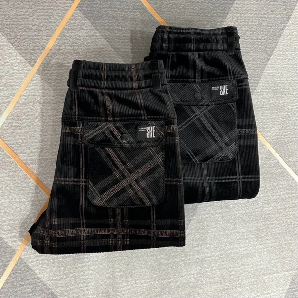 秋冬新款雪尼尔绒弹力舒适纯色百搭宽松小直脚条绒裤【6621】