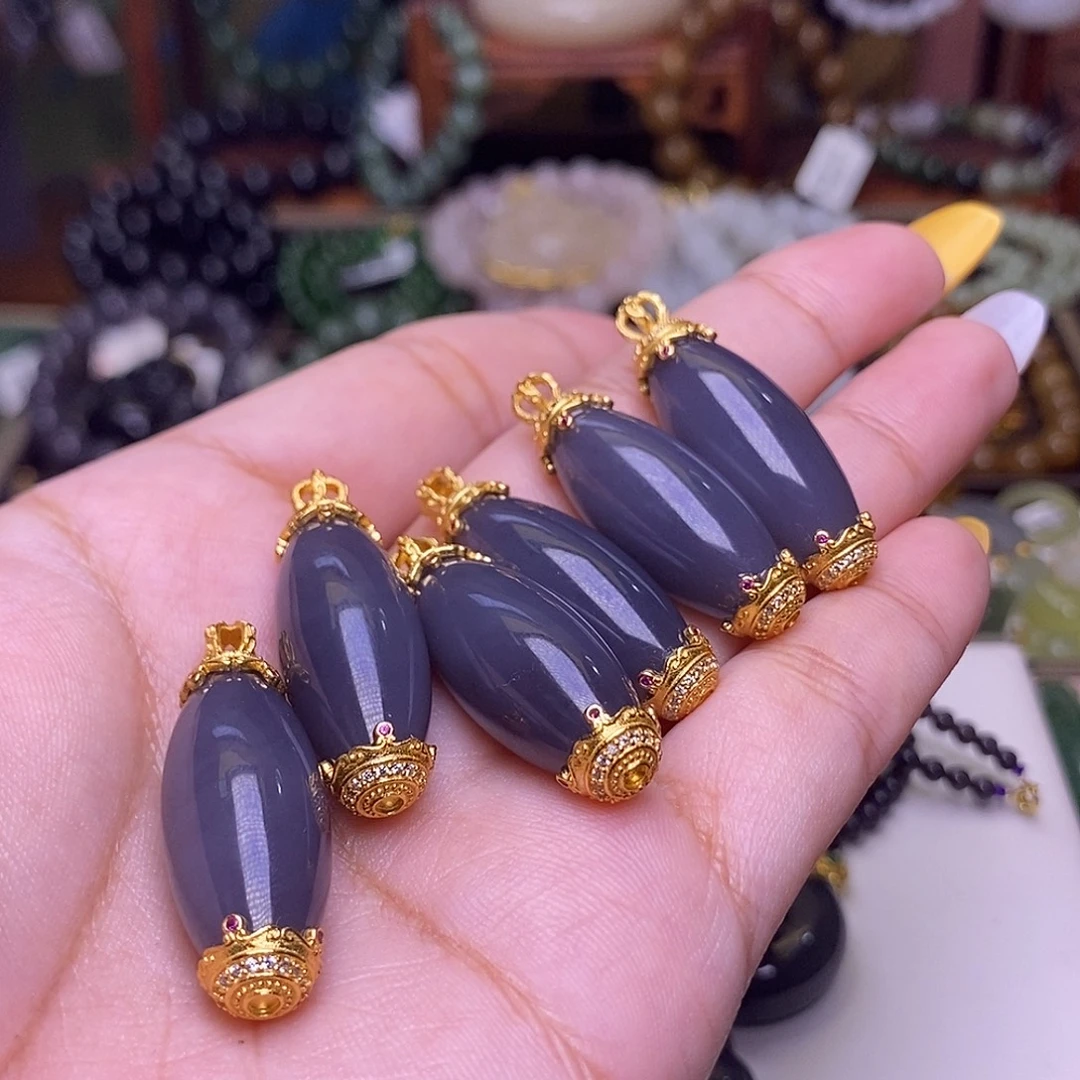 和田玉未镶嵌颈饰浓烟紫老矿料银镶套装锁骨链一枚