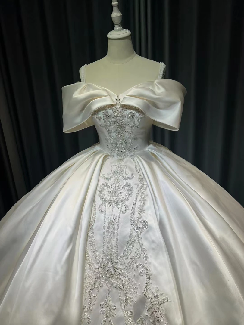 JIEYU手作婚纱  量体专属定制（一件批发）结婚婚纱礼服锻面韩