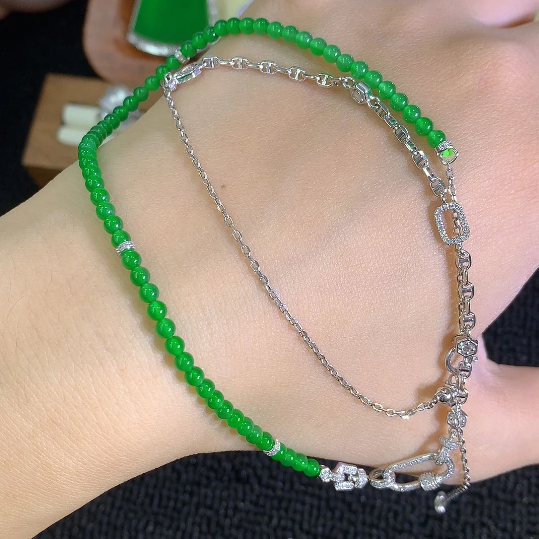 颈饰18K金镶嵌翡翠珠串