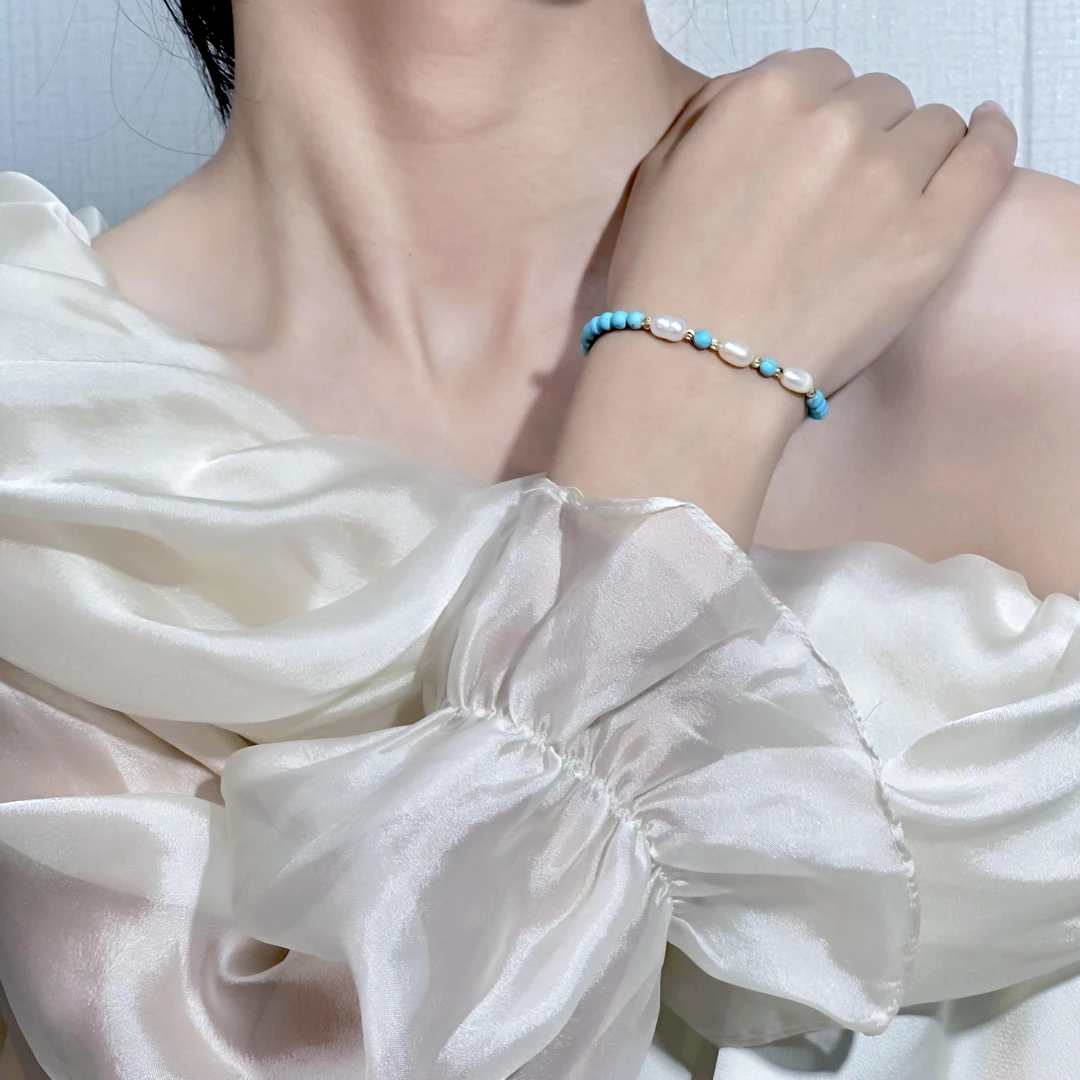 温柔简约蓝色珍珠手链 8002