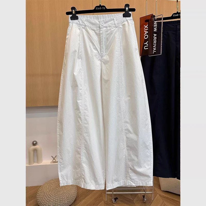 白色弯刀休闲裤女夏季薄款2025新款气球裤小个子宽松显瘦阔腿裤子