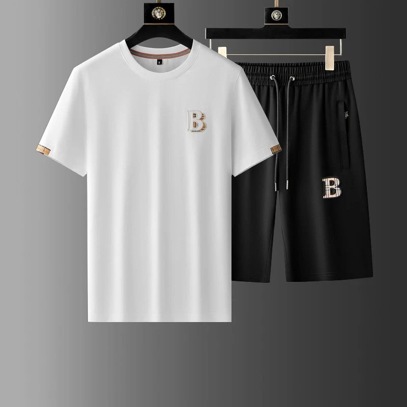 夏季男装潮牌套装男士潮流t恤男短袖短裤套装冰丝光棉速干运动装