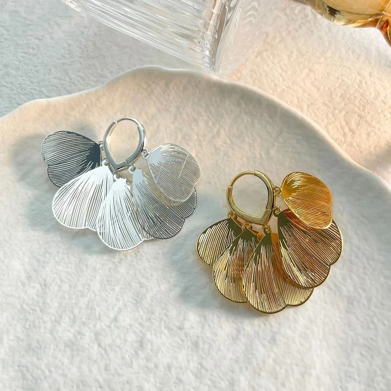 铜合金亚克力耳饰 金色镂空蝶翼流苏精致高级感时尚轻奢小众耳饰