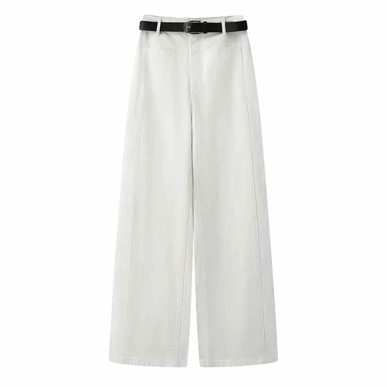 艾家同款2025夏款高腰显瘦百搭阔腿白色牛仔裤直筒长裤50423243