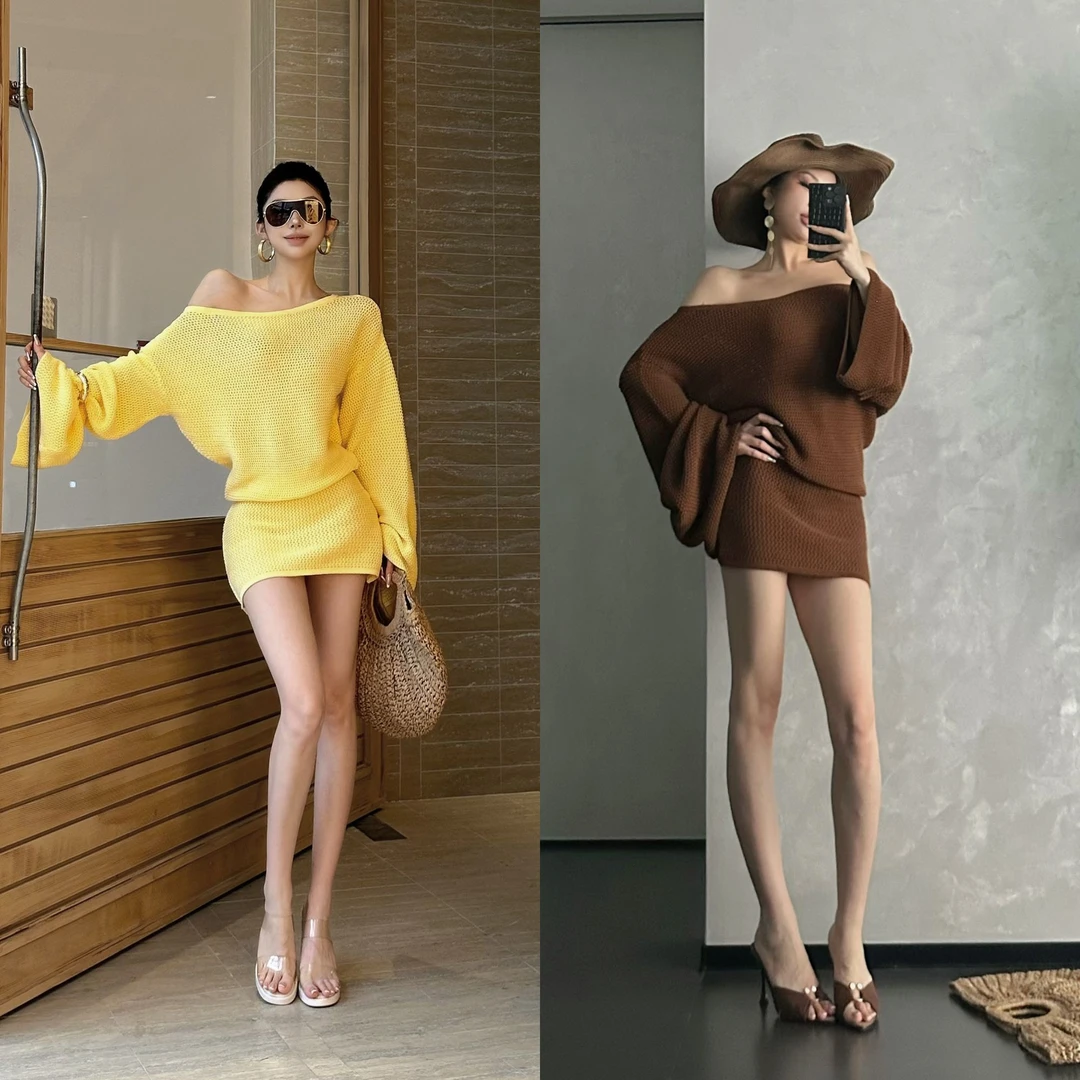 【加州老钱】纯欲辣妹斜肩黄色两件套F25Q3033