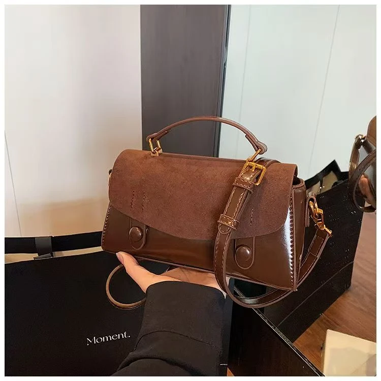 高级感复古拼接包包女2025新款时尚百搭斜挎包超火手提小方包