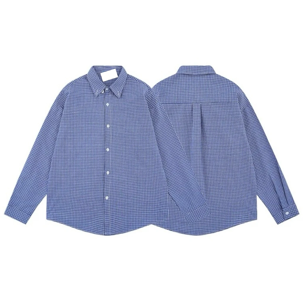 【慌慌】潮牌美式蓝色格子男女复古街头宽松cleanfit衬衣G6074