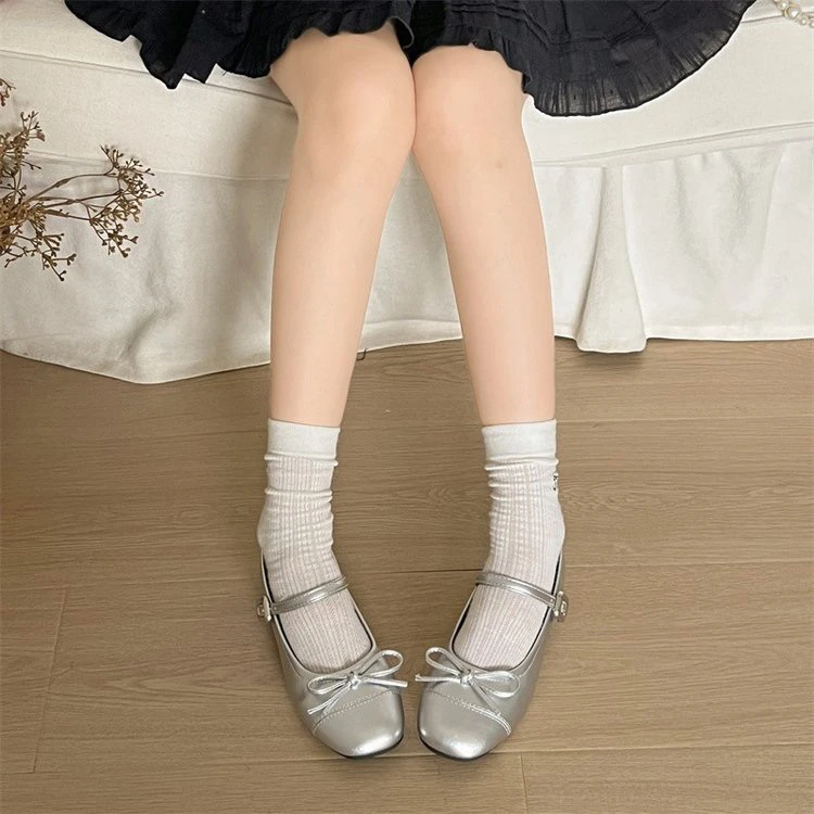 法式圆头蝴蝶结平底单鞋女2025夏季新款百搭小皮鞋浅口玛丽珍配裙