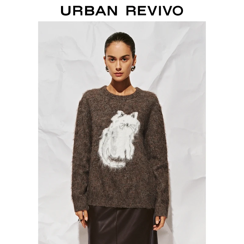 UR2025秋季新款女装琥珀流光风动物卡通长袖针织衫UWH950106+