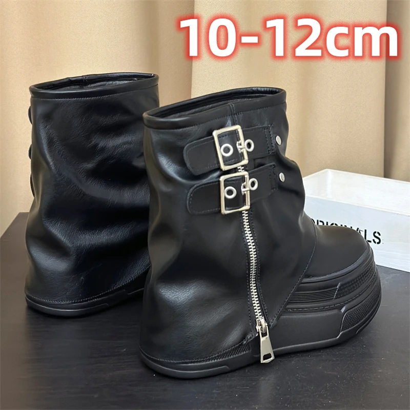 高帮鞋女裤管靴12cm小个子超高跟时尚女靴马丁靴10cm内增高春秋季