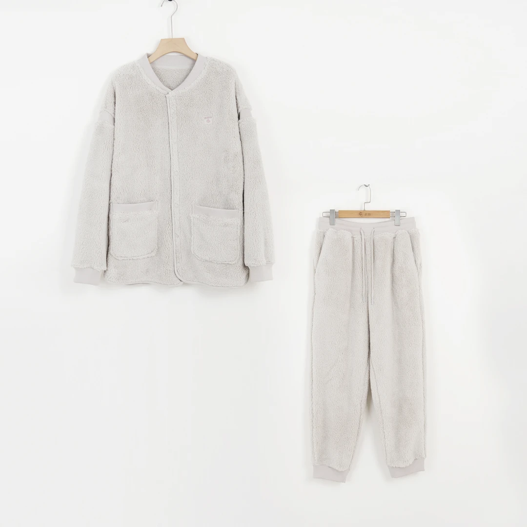 华人杰男款北极带帽精油香氛加厚长袖保暖秋冬家居服套装