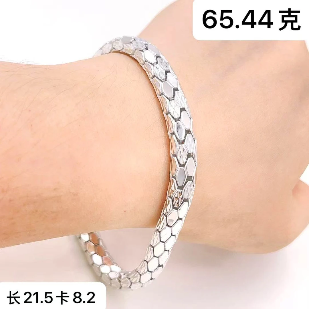 铂金Pt950手链-65.44克21.5长圆蛇骨链霸气复古造型男士手链欧美