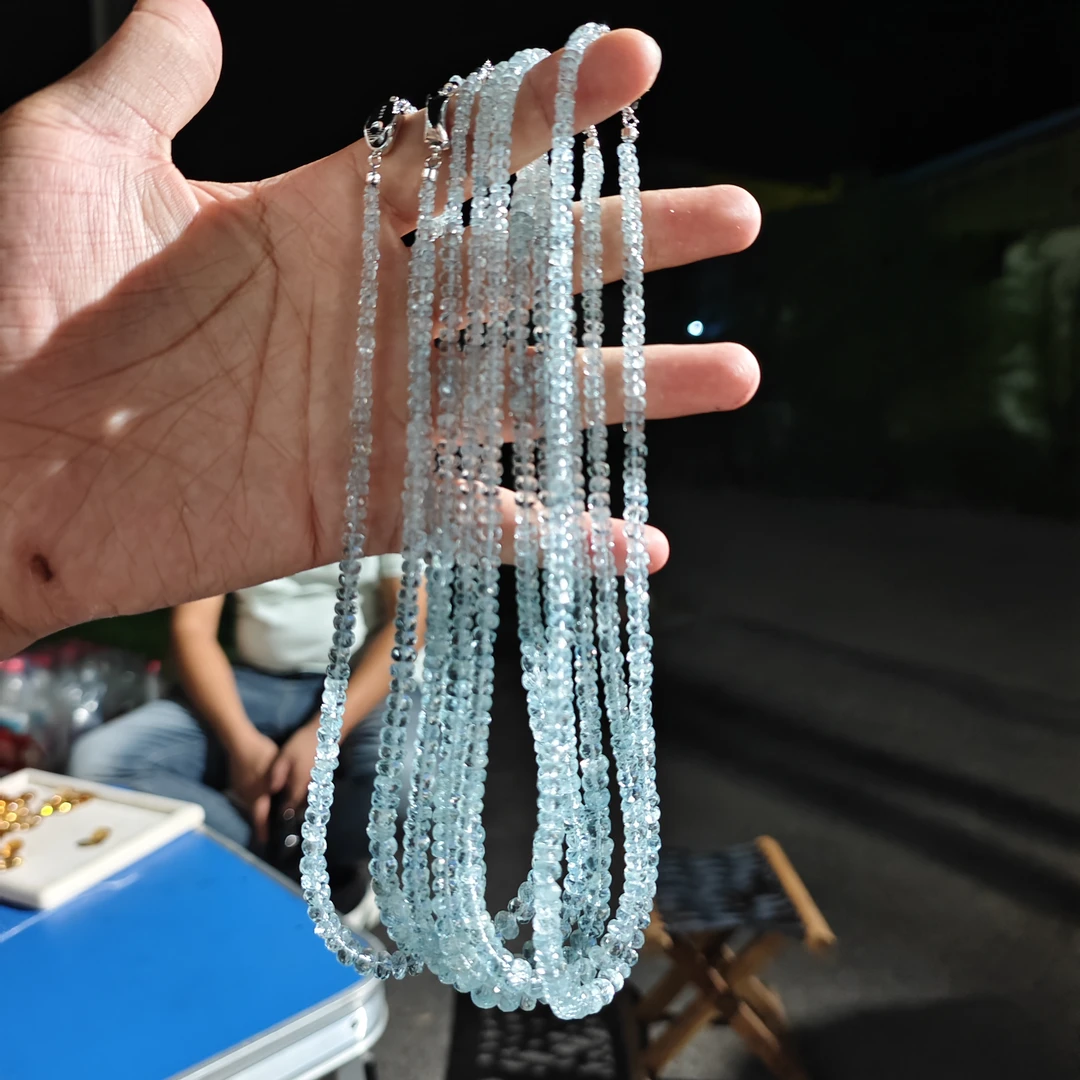 【书记甄选】天然海蓝宝刻面塔链 多样性发一件 约3-7mm 3660AX