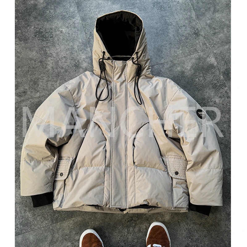 解构拼接设计羽绒服男冬季情侣户外防风工装90白鸭绒外套