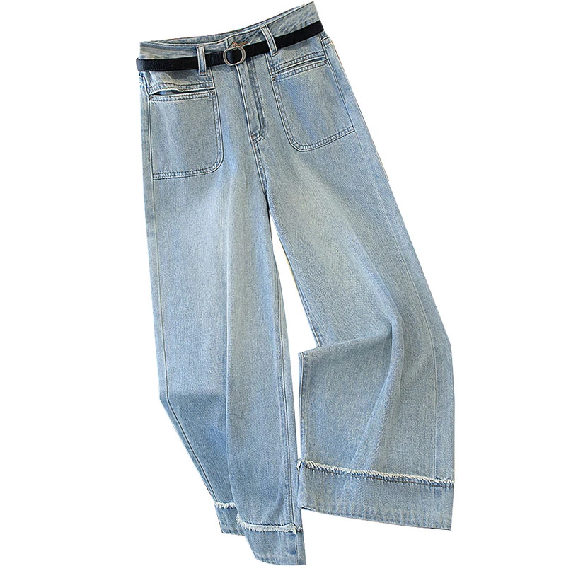 【品牌奥莱】丝柏舍2025春装新款女毛边阔腿水洗牛仔裤S51K0276K