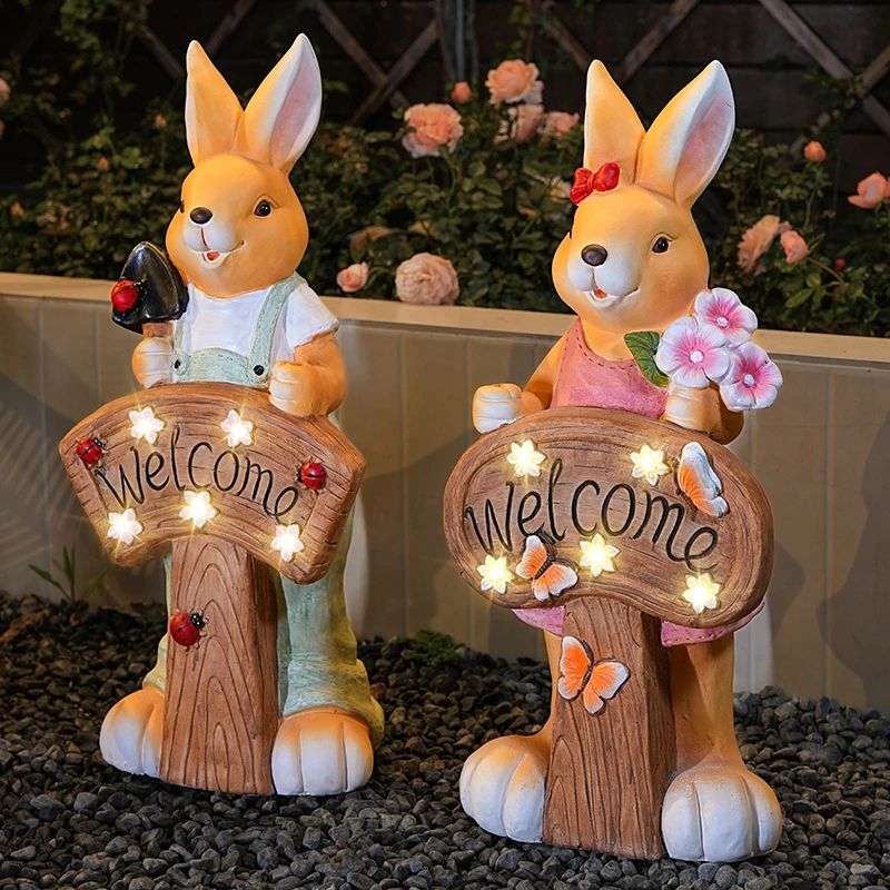 大号太阳能兔子欢迎牌幼儿园迎宾摆件阳台花园庭院布置造景装饰品