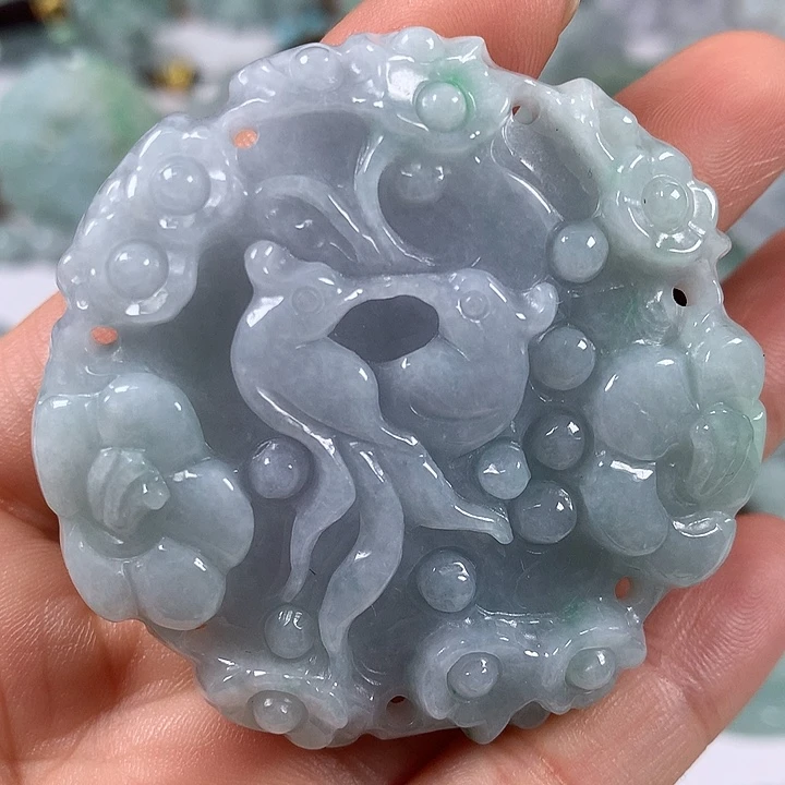 翡翠未镶嵌颈饰花开富贵两面工艺福利