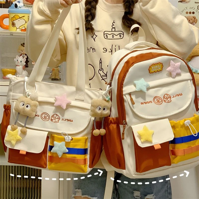 书包女生小学生三到六年级女孩高颜值ins风轻便补课手提袋两件套