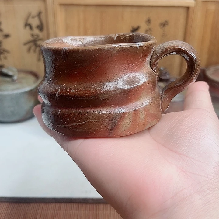备前烧，神源启司咖啡杯，把手底部小掉皮