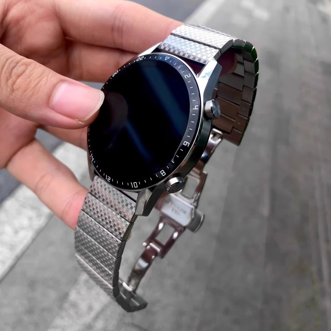 卡容格子纹适用华为GT5pro表带蝴蝶扣GT4/3/2小米S4金属watch3/4